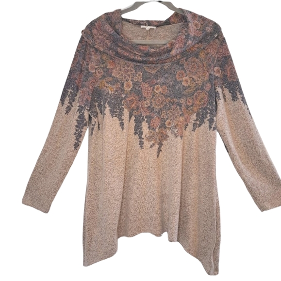 Maurices Cowl Neck Sharkbite Floral Print Neutral Sweater Tunic Size XL - Picture 1 of 5